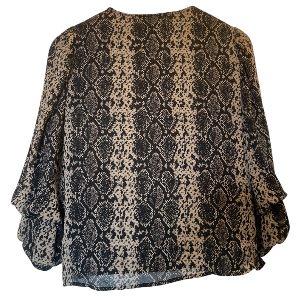 VINCE CAMUTO Black/Beige Snake Print Bishop Sleeve 3/4 Sleeve Blouse Top - Small - Picture 7 of 16